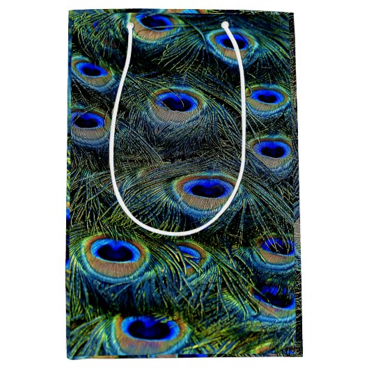 トレンディーカラフルピーコックフェザーティール（緑がかった色） ミディアムペーパーバッグ (正面)