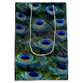 トレンディーカラフルピーコックフェザーティール（緑がかった色） ミディアムペーパーバッグ (裏面)