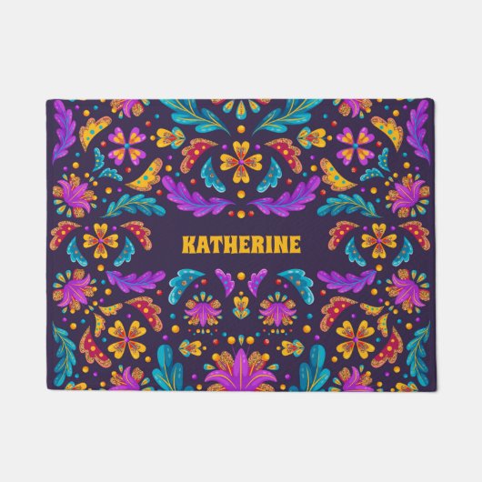 トレンディーカラフルフィエスタメキシコフラワーキンセアニェラ ドアマット (正面)