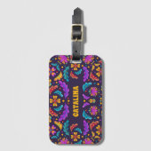 トレンディーカラフルフィエスタメキシコフラワーキンセアニェラ ラゲッジタグ (正面縦)