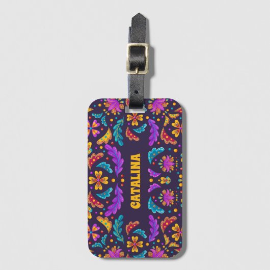 トレンディーカラフルフィエスタメキシコフラワーキンセアニェラ ラゲッジタグ (正面縦)