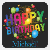 トレンディーカラフルフェスティバルハッピーバースデースクエアスティック スクエアシール (正面)