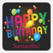 トレンディーカラフルフェスティバルハッピーバースデー スクエアシール (正面)
