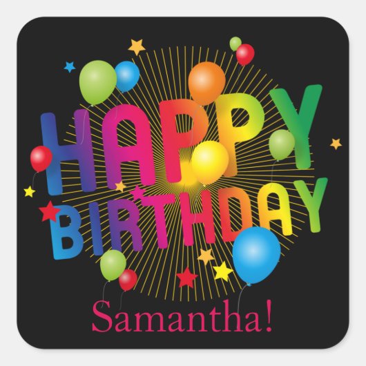 トレンディーカラフルフェスティバルハッピーバースデー スクエアシール (正面)