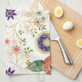 トレンディーカラフルフォークフローラオリジナルゴールデンデザイン キッチンタオル (四つ折り)