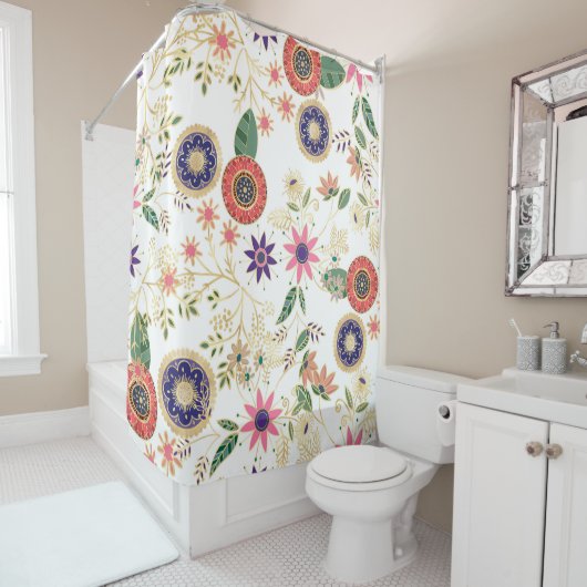 トレンディーカラフルフォークフローラオリジナルゴールデンデザイン シャワーカーテン (インサイチュ)