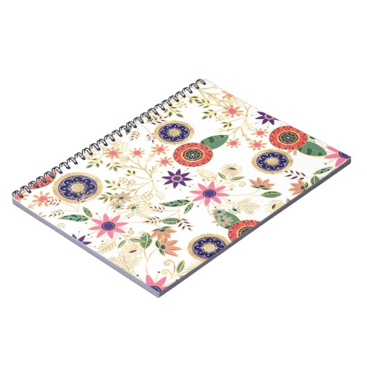 トレンディーカラフルフォークフローラオリジナルゴールデンデザイン ノートブック (左側)