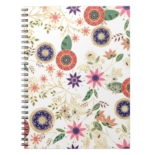 トレンディーカラフルフォークフローラオリジナルゴールデンデザイン ノートブック (正面)