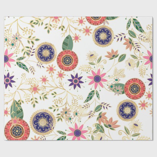 トレンディーカラフルフォークフローラオリジナルゴールデンデザイン ラッピングペーパー (フラット)