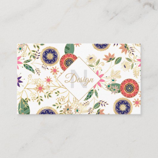 トレンディーカラフルフォークフローラオリジナルゴールデンデザイン 名刺 (正面)