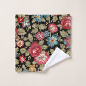 トレンディーカラフルボホフローラ – 黒の背景 バスタオルセット (ウォッシュタオル)