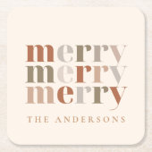トレンディーカラフルメリー名前をカスタムするパーティー スクエアペーパーコースター (正面)