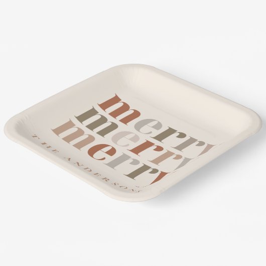 トレンディーカラフルメリー名前をカスタムするパーティー ペーパープレート (傾斜あり)