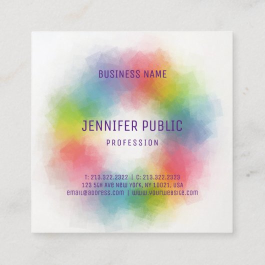 トレンディーカラフルモダンエレガントテンプレート スクエア名刺 (裏面)