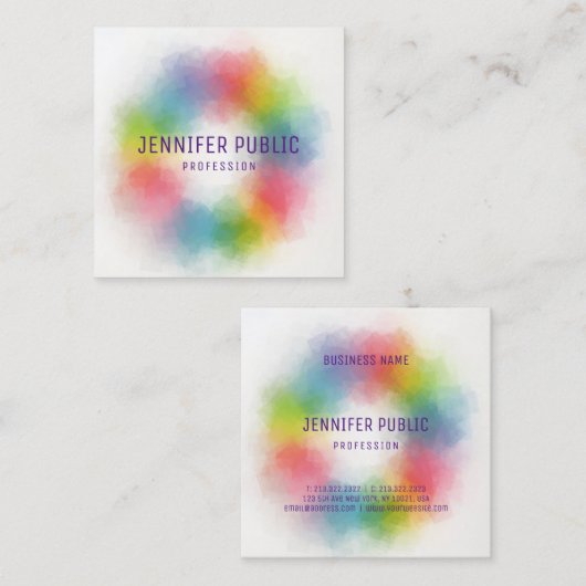 トレンディーカラフルモダンエレガントテンプレート スクエア名刺 (正面/裏面)