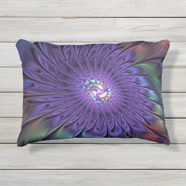 トレンディーカラフルモダン抽象芸術フラクタル花 アウトドアクッション (正面)