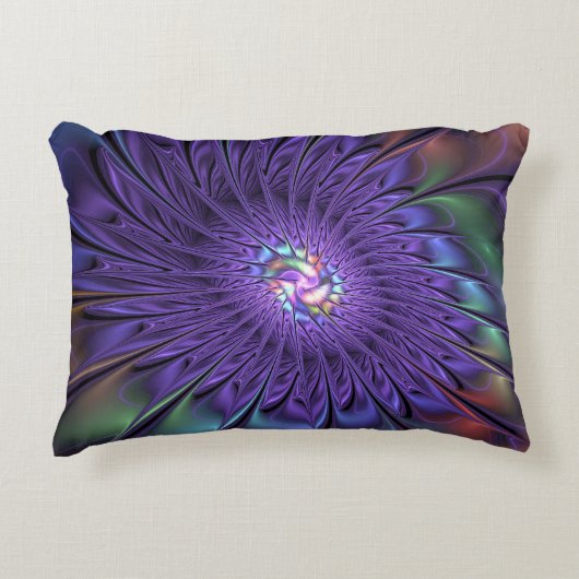 トレンディーカラフルモダン抽象芸術フラクタル花 アクセントクッション (正面)