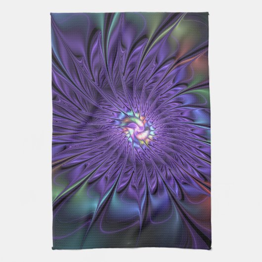 トレンディーカラフルモダン抽象芸術フラクタル花 キッチンタオル (縦)