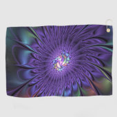 トレンディーカラフルモダン抽象芸術フラクタル花 ゴルフタオル (横)