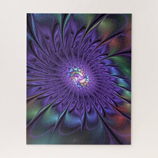 トレンディーカラフルモダン抽象芸術フラクタル花 ジグソーパズル (縦)
