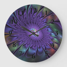 トレンディーカラフルモダン抽象芸術フラクタル花 ラージ壁時計
