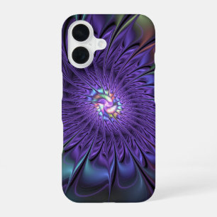 トレンディーカラフルモダン抽象芸術フラクタル花 iPhone 16ケース