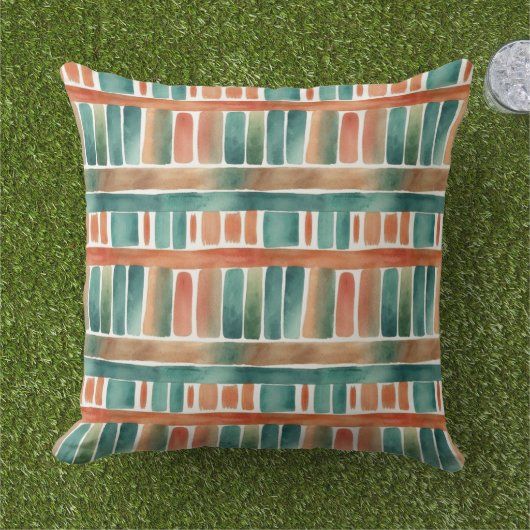 トレンディーカラフルレインボーストライプズ水彩投げ アウトドアクッション (芝生)