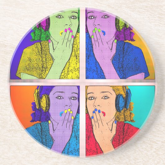 トレンディーカラフルレトロアートデザイン コースター (正面)