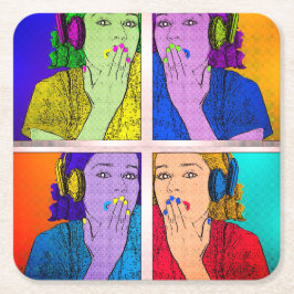 トレンディーカラフルレトロフォトアートデザイン スクエアペーパーコースター