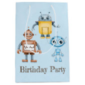 トレンディーカラフルロボット少年バースデーパーティー ミディアムペーパーバッグ (正面)