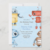 トレンディーカラフルロボット男の子の誕生日パーティーInvitati 招待状 (正面)