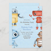 トレンディーカラフルロボット男の子の誕生日パーティーInvitati 招待状 (正面/裏面)