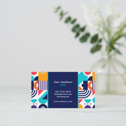 トレンディーカラフル幾何模様抽象芸術モザイク 名刺 (スタンド正面)