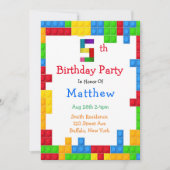 トレンディーカラフル建物ブロック5th誕生日パーティー 招待状 (正面)