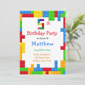 トレンディーカラフル建物ブロック5th誕生日パーティー 招待状 (スタンド正面)