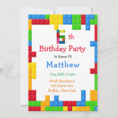 トレンディーカラフル建物ブロック6th誕生日パーティー 招待状 (正面)