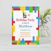 トレンディーカラフル建物ブロック6th誕生日パーティー 招待状 (スタンド正面)