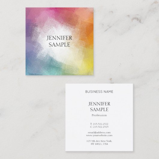 トレンディーカラフル抽象芸術エレガントテンプレートカスタム スクエア名刺 (正面/裏面)