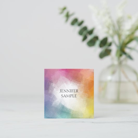 トレンディーカラフル抽象芸術エレガントテンプレートカスタム スクエア名刺 (スタンド正面)