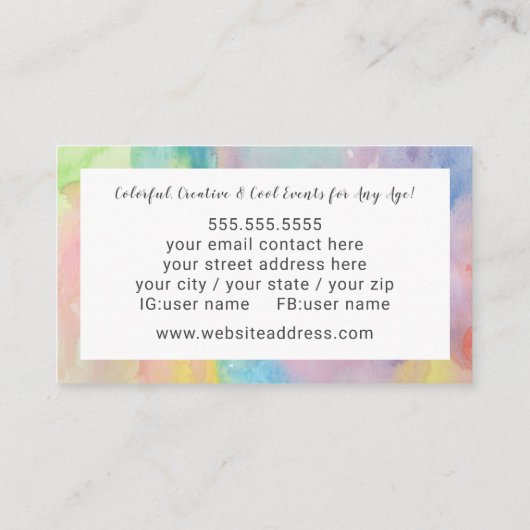 トレンディーカラフル水彩抽象芸術アーユニークト 名刺 (裏面)
