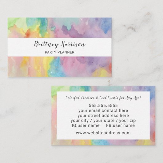 トレンディーカラフル水彩抽象芸術アーユニークト 名刺 (正面/裏面)