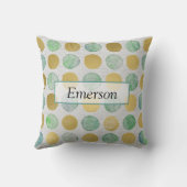 トレンディーカラフル金ゴールドグリーンブルービーチカラードット クッション (裏面)