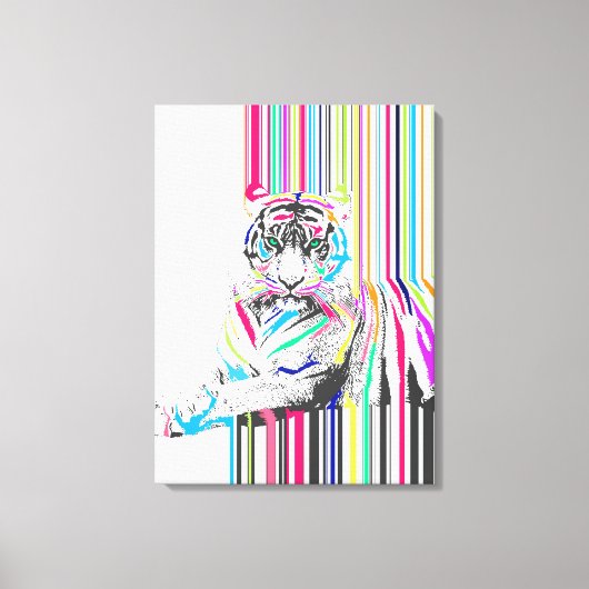 トレンディーカラフル鮮やかネオンストライプタイガー痛 キャンバスプリント (正面)
