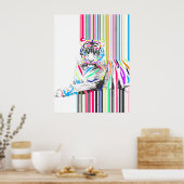 トレンディーカラフル鮮やかネオンストライプタイガー痛 ポスター (キッチン)