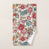 トレンディーカラフルBohoフローラホワイト背景 バスタオルセット (ハンドタオル)