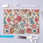 トレンディーカラフルBohoフローラホワイト背景 薄葉紙 (クラフト)