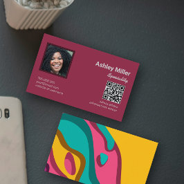 トレンディーカラフルQRコード写真 名刺