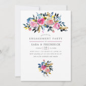 トレンディーカラーウェイウォーターカラーフローラ婚約パーティ 招待状 (正面)