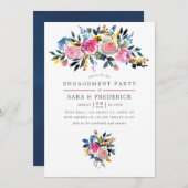 トレンディーカラーウェイウォーターカラーフローラ婚約パーティ 招待状 (正面/裏面)
