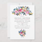 トレンディーカラーウェイズウォーターカラーフローラブライダルシャワー 招待状 (正面)